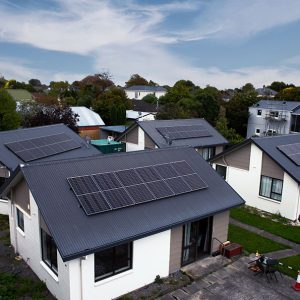 Four houses with solar panels