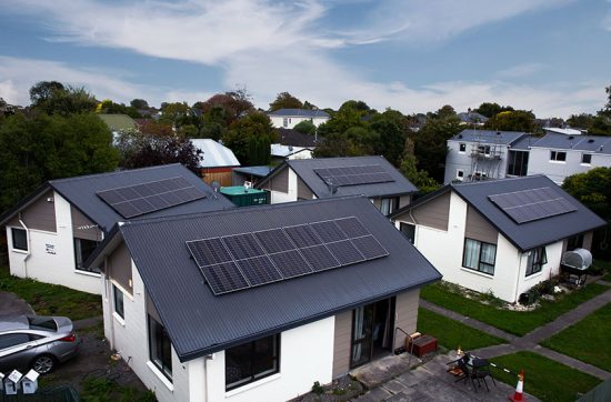 Four houses with solar panels