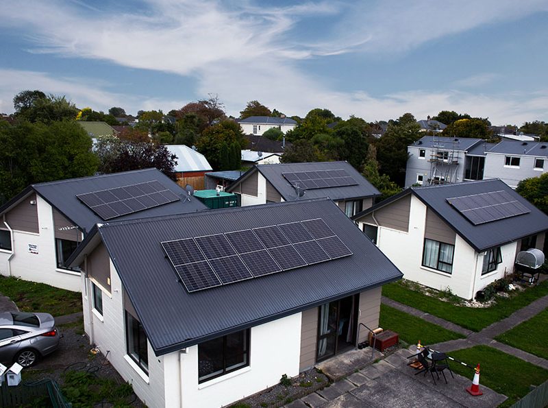 Rehua Marae 25.16 kW Solar Microgrid Four houses with solar panels